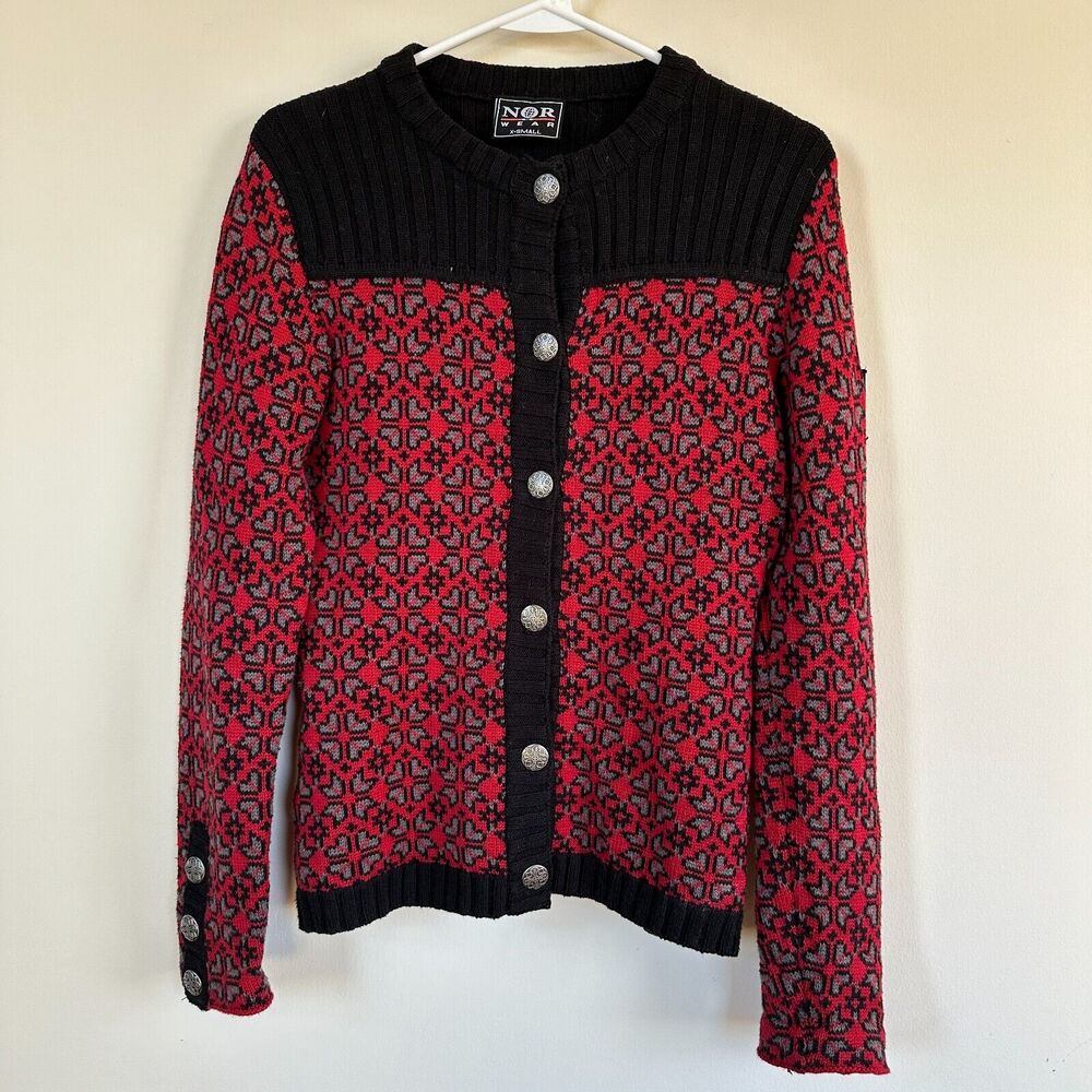 Norwear Norwegian Fair Isle Cardigan Sweater Nordic Snowflake 100% Cotton XS